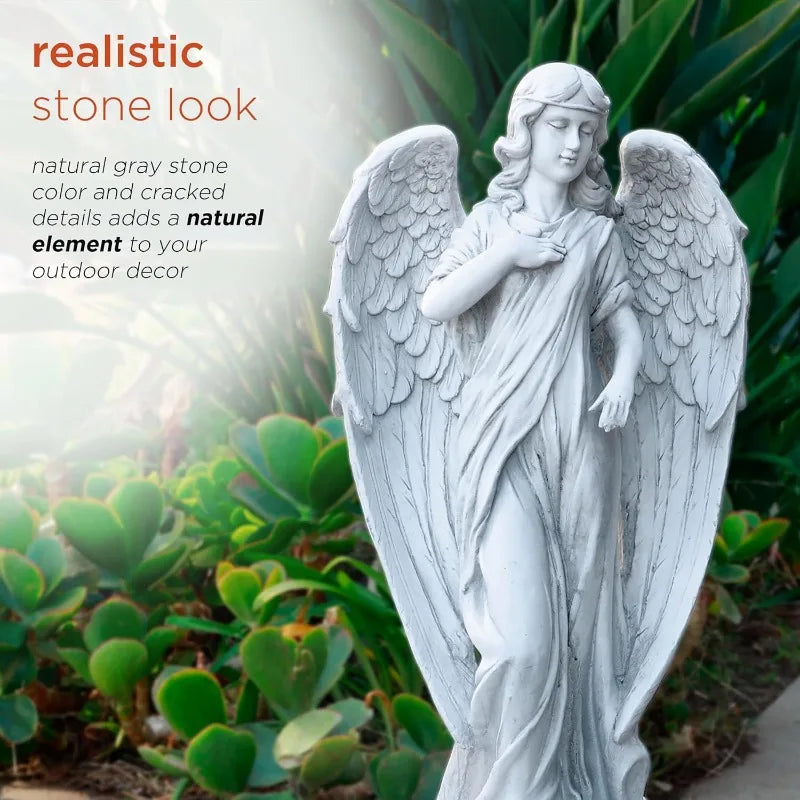 Alpine Corporation 31" Tall Indoor/Outdoor Angel Statue Yard Art Decoration, Light Gray