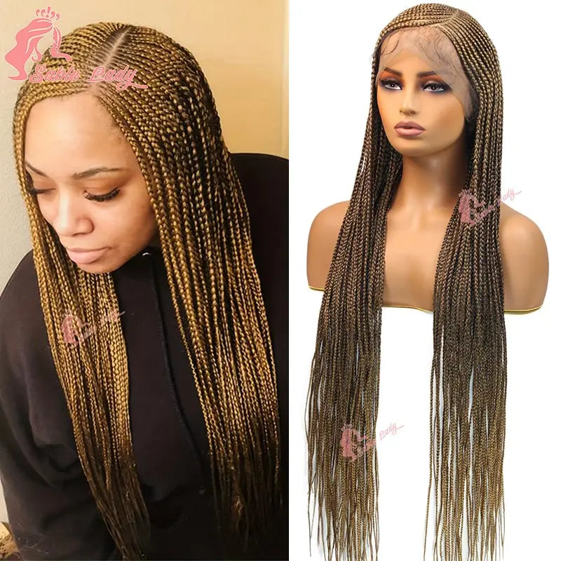 Faux Locs Crochet Cornrow Braided Wig Synthetic Full Lace Knotless Box Braids Wig Side Part Lace Wig Box Braided Wig for Women