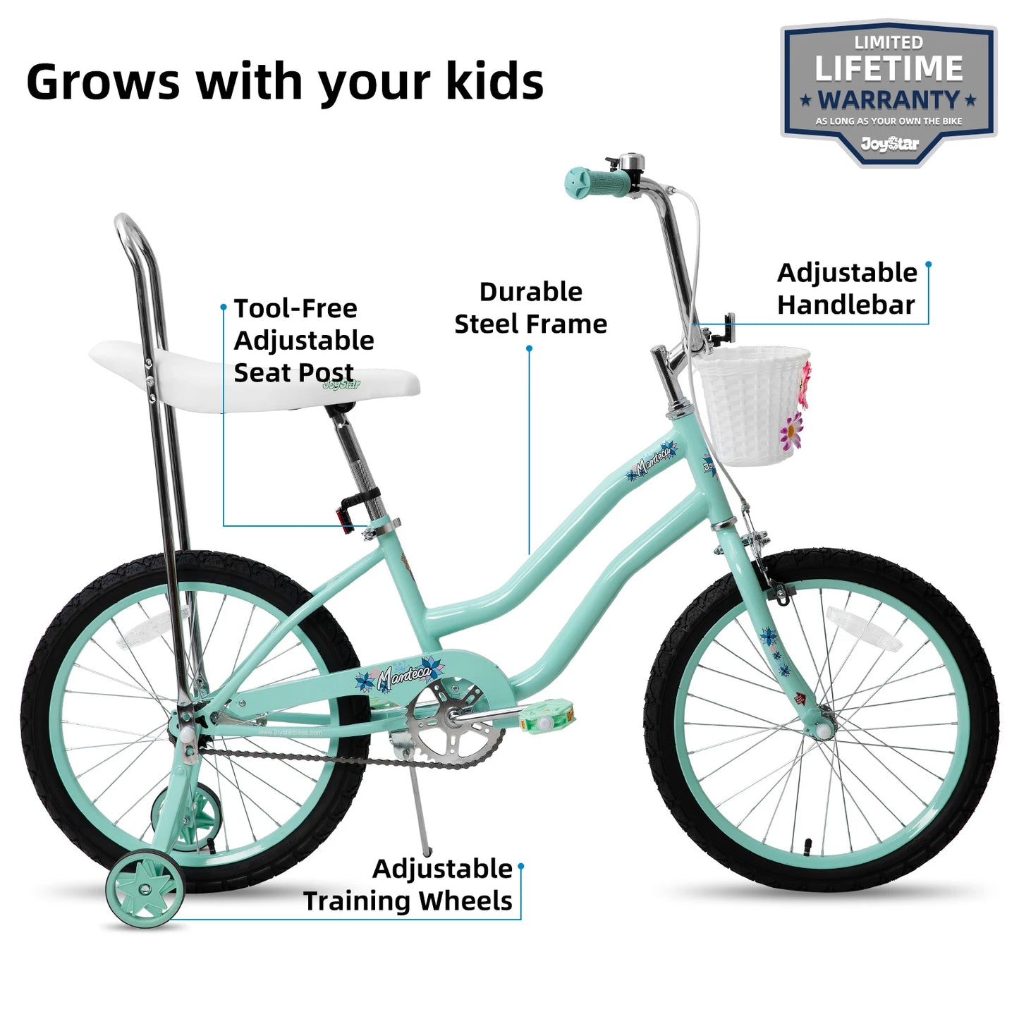JOYSTAR 20 Inch Girls Bike with Training Wheels, Banana Seat Bike for Girls Ages 7-12 Years Old with Handbrake and Coaster Brake