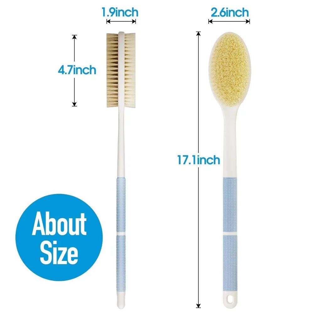 Back Scrubber Anti Slip for Shower,Shower Brush Long Handle with Stiff and Soft Bristles,Body Exfoliator for Bath (Blue)