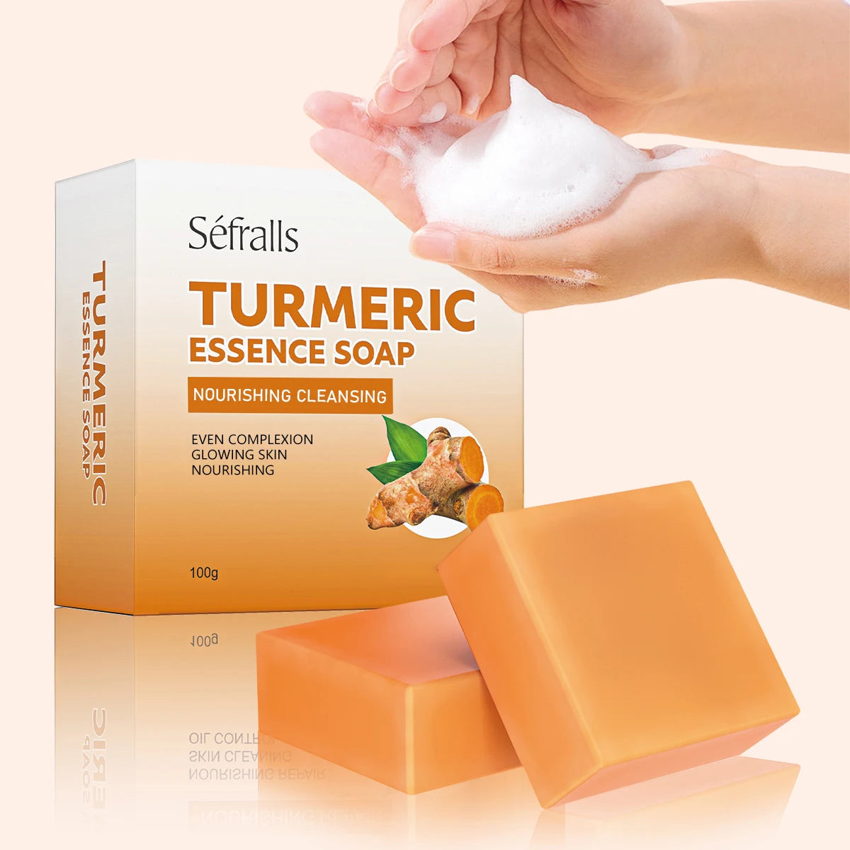 Séfralls Turmeric Handmade Soap100g*3PCS Plant Extract for Removing Mites, Cleansing Cuticle Dirt, Smooth Skin, Facial Cleansing